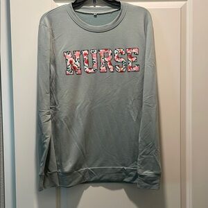Green Nurse Sweatshirt with Floral Lettering